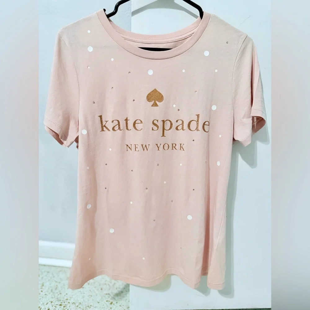 Kate Spade Pink T-Shirt with Gold Logo - Size Medium